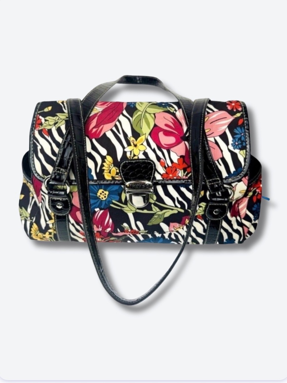 Treviso Shoulder Bag Purse  Zebra Floral Tropical Print Vegan Patent Leather